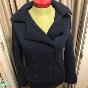 Forever 21 Navy Blue Hooded Pea Coat